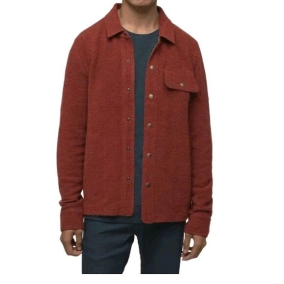 NWT Prana IncrediWool Overshirt Shacket Jacket Men XXL Slim Fit Rust Heather - Picture 1 of 9